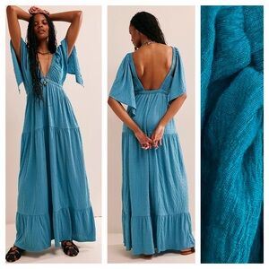 Free People FP Beach Teal Blue La La Maxi Dress